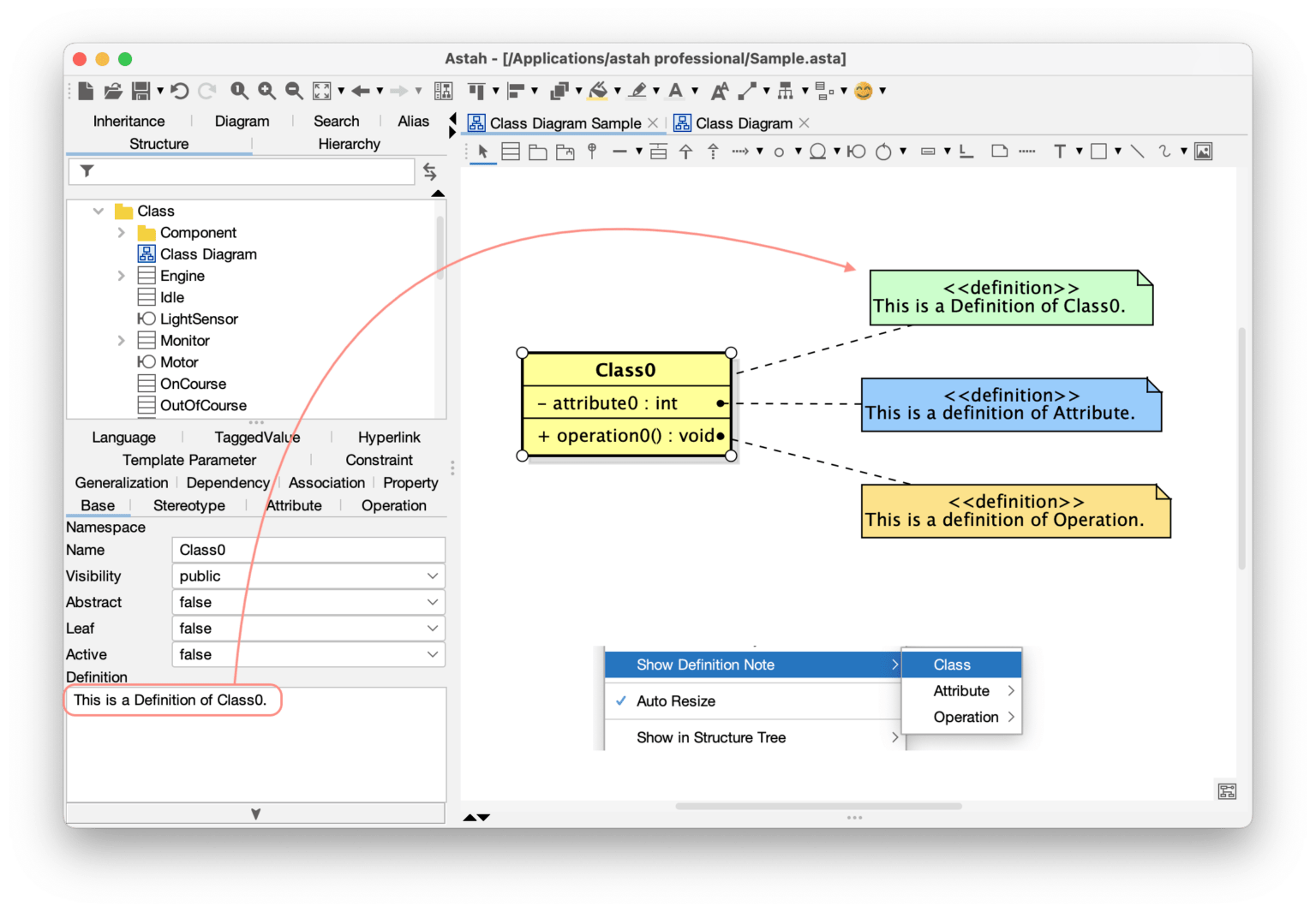 Visible Definitions Directly on Diagrams in Astah